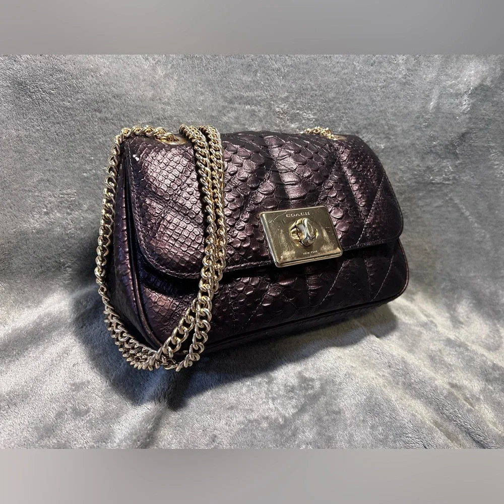 Coach Cassidy Oxblood Snake Embossed Diamond Quilted Leather Crossbody - Picture 2 of 16